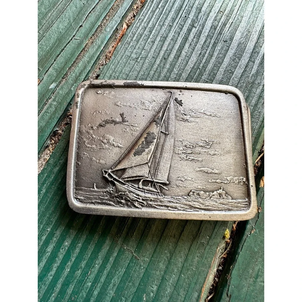 Sailing Sail‎ Boat Nautical Belt Buckle by Indiana Metal Craft 1978 Vintage